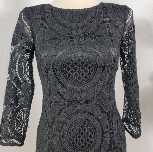 MLM LABEL BLACK LACE NUDE ILLUSION MINI LONG SLEEVE DRESS SZ SMALL - Picture 12 of 16